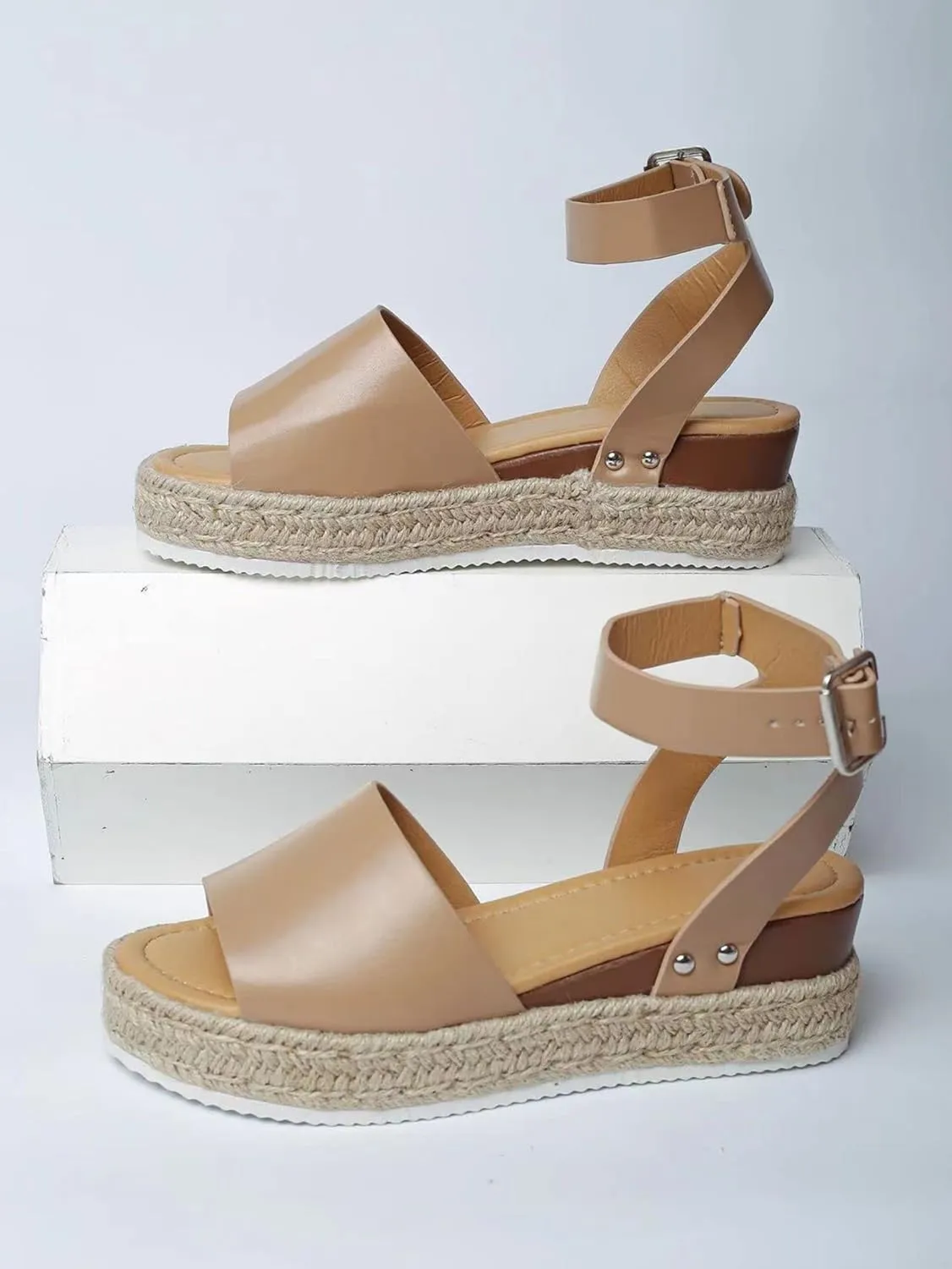 Open Toe Sandals for Women Buckle Ankle Strap Dressy Wedge Sandals 2025 Fashion Summer Wedges Comfortable Casual Walking Shoes Espadrilles Flatform Roman Sandal Breathable Shoes for Office Work Womens