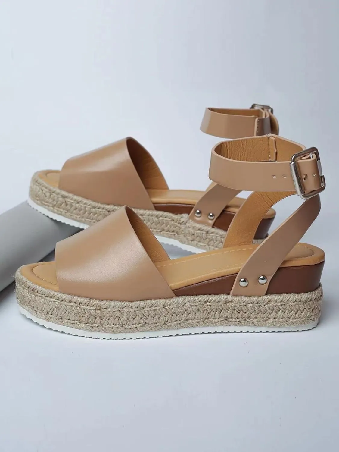 Open Toe Sandals for Women Buckle Ankle Strap Dressy Wedge Sandals 2025 Fashion Summer Wedges Comfortable Casual Walking Shoes Espadrilles Flatform Roman Sandal Breathable Shoes for Office Work Womens