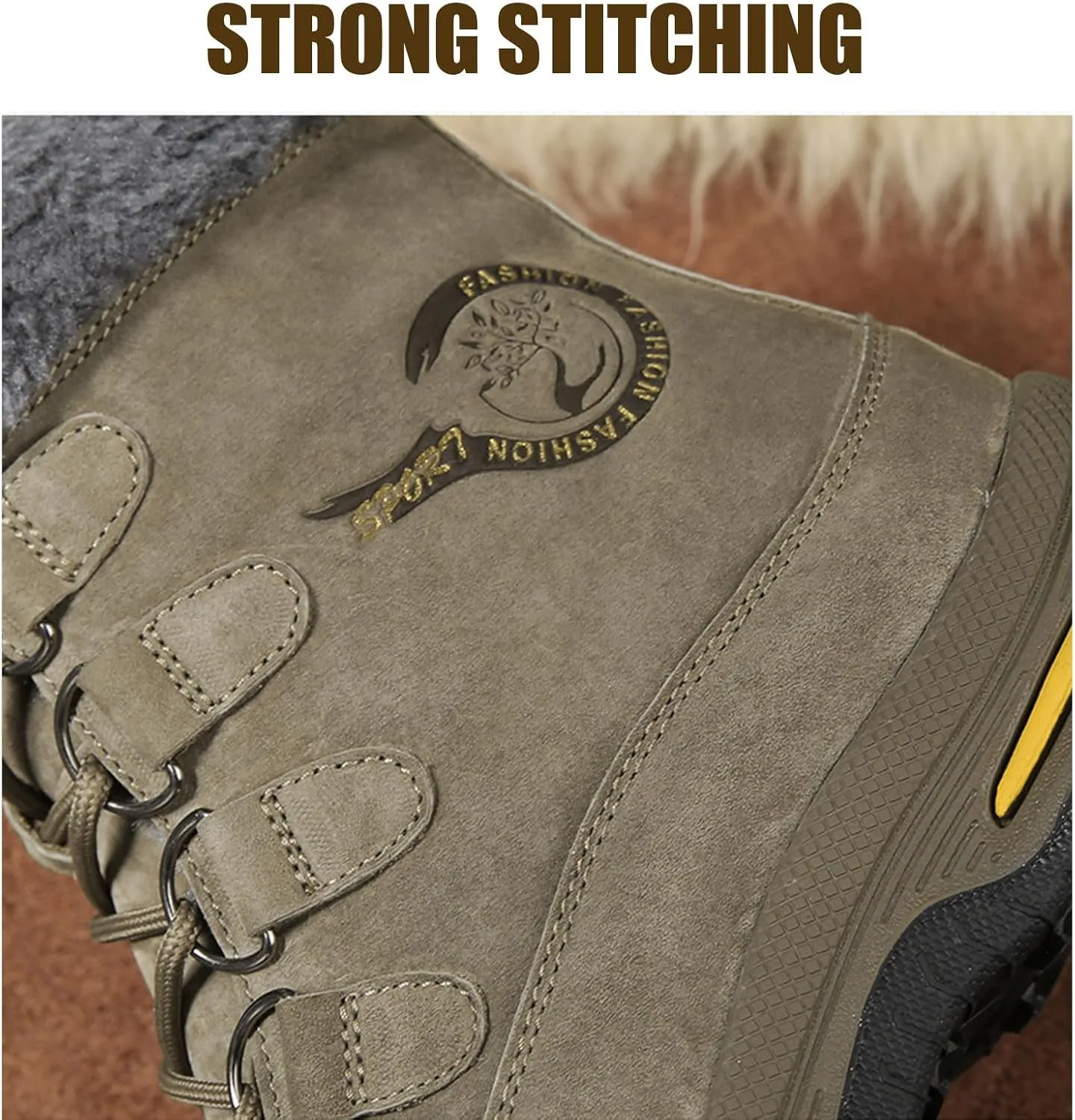 Optigard Men's High-Top Lace-up Snow Boots Winter Warm Fur Lined Waterproof Furry Boots Cold Weather Outdoor Anti-Slip Working Hiking Sneaker