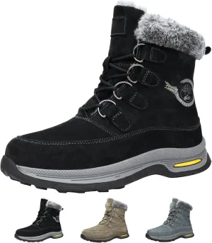 Optigard Men's High-Top Lace-up Snow Boots Winter Warm Fur Lined Waterproof Furry Boots Cold Weather Outdoor Anti-Slip Working Hiking Sneaker