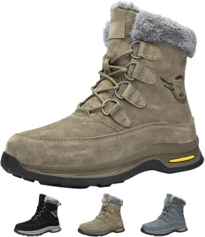 Optigard Men's High-Top Lace-up Snow Boots Winter Warm Fur Lined Waterproof Furry Boots Cold Weather Outdoor Anti-Slip Working Hiking Sneaker