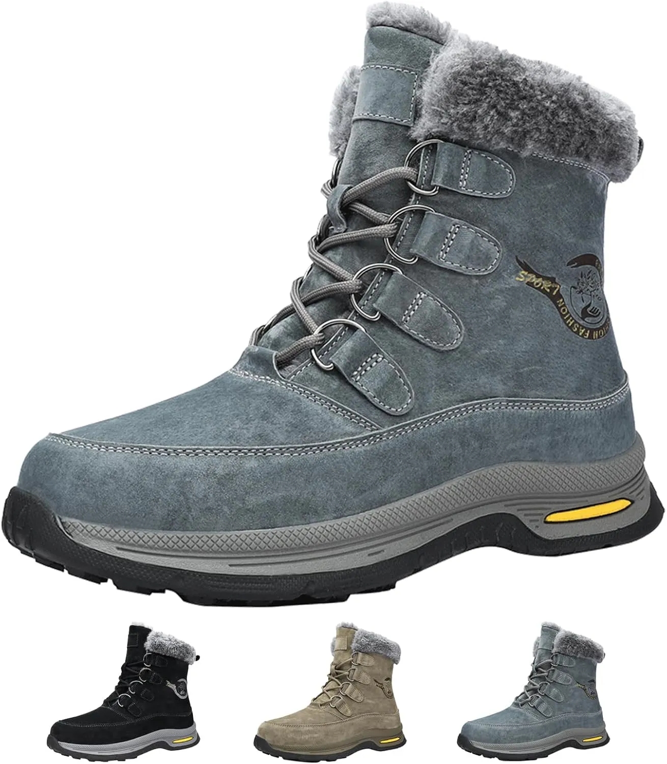 Optigard Men's High-Top Lace-up Snow Boots Winter Warm Fur Lined Waterproof Furry Boots Cold Weather Outdoor Anti-Slip Working Hiking Sneaker