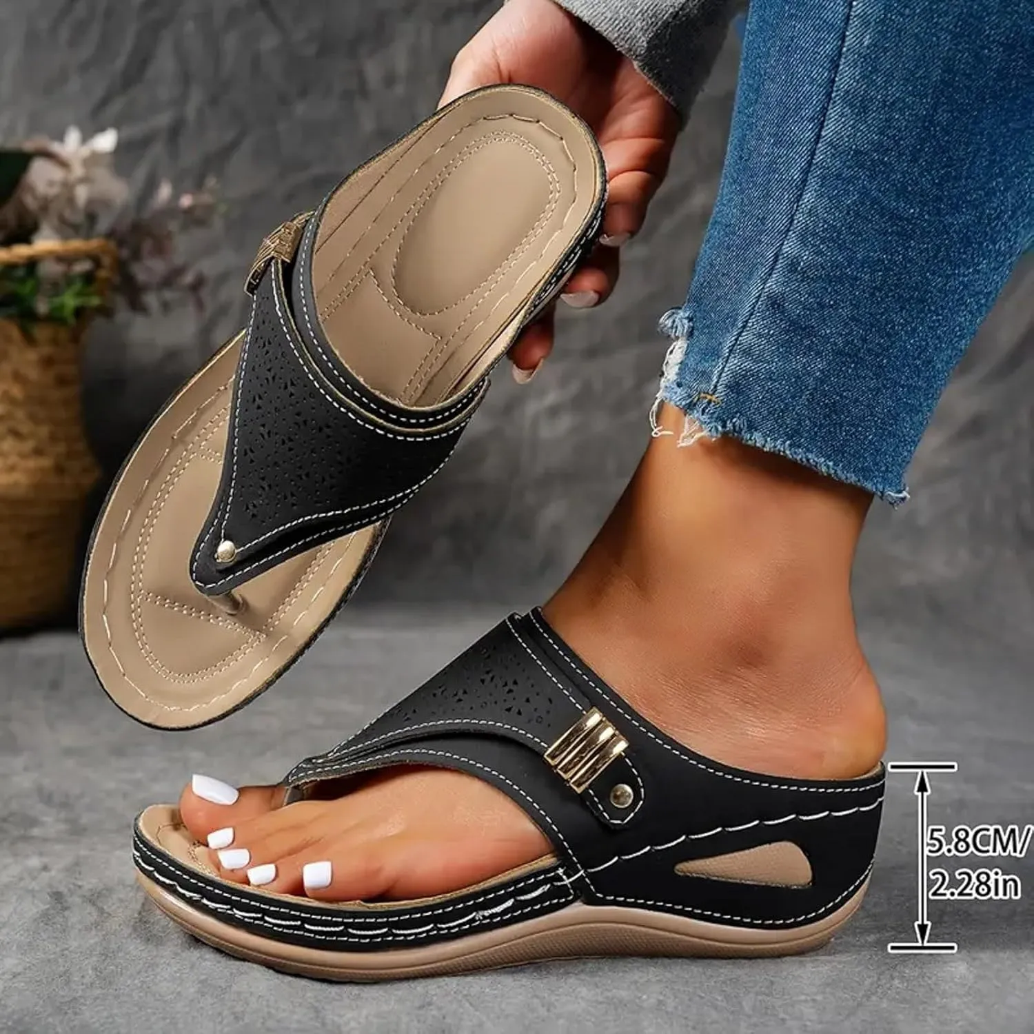 Orthopedic Platform Flip Flop with Arch Support, Women Summer Dressy Comfortable Sandals Arch Support Wedge Sandals 2025 Non Slip Flip Flops Sandals, Beach Slippers