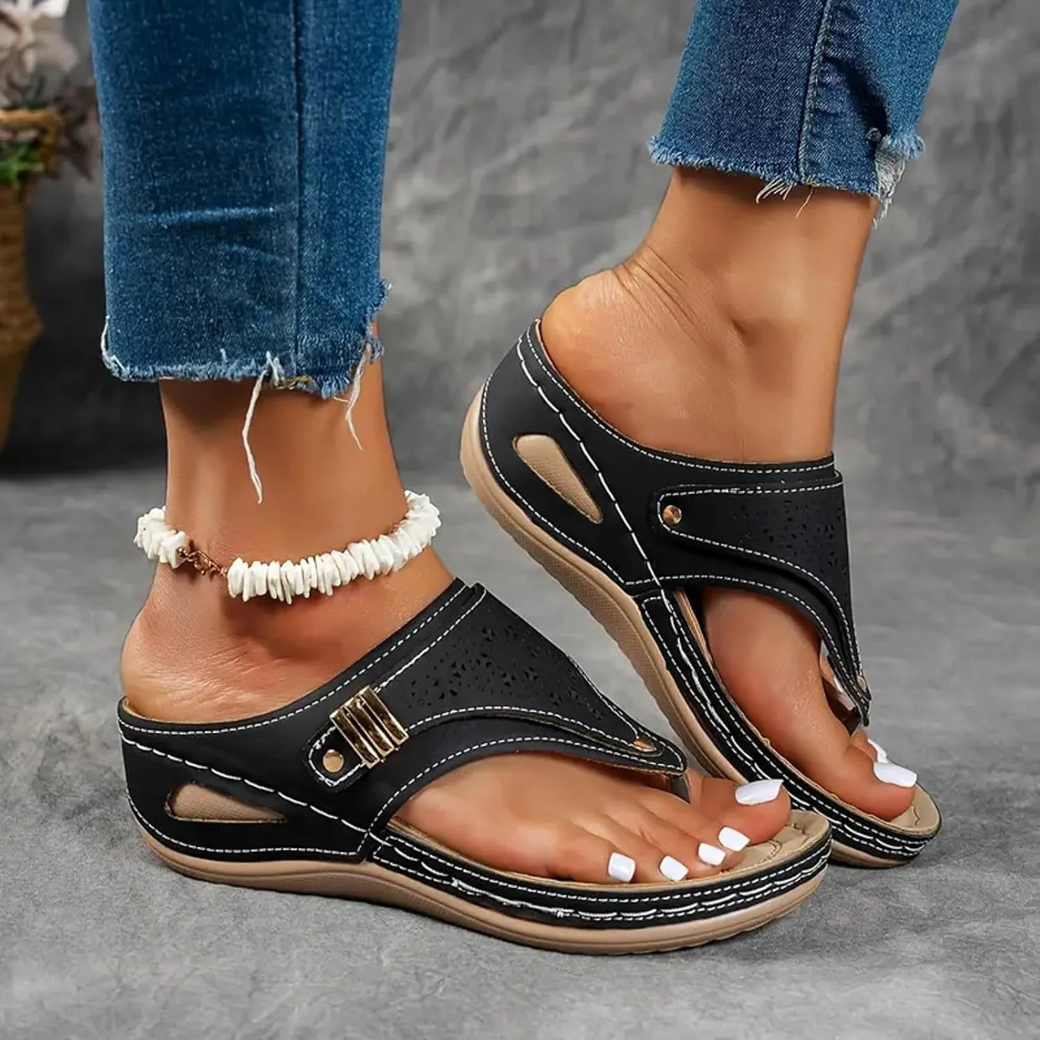 Orthopedic Platform Flip Flop with Arch Support, Women Summer Dressy Comfortable Sandals Arch Support Wedge Sandals 2025 Non Slip Flip Flops Sandals, Beach Slippers