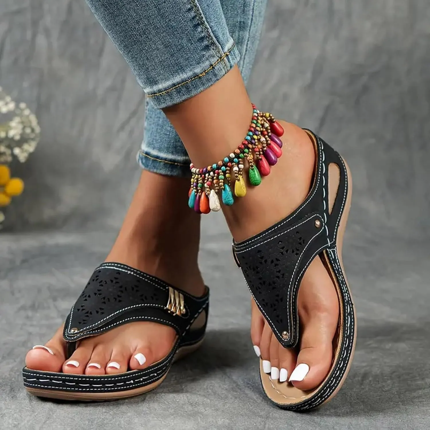 Orthopedic Platform Flip Flop with Arch Support, Women Summer Dressy Comfortable Sandals Arch Support Wedge Sandals 2025 Non Slip Flip Flops Sandals, Beach Slippers