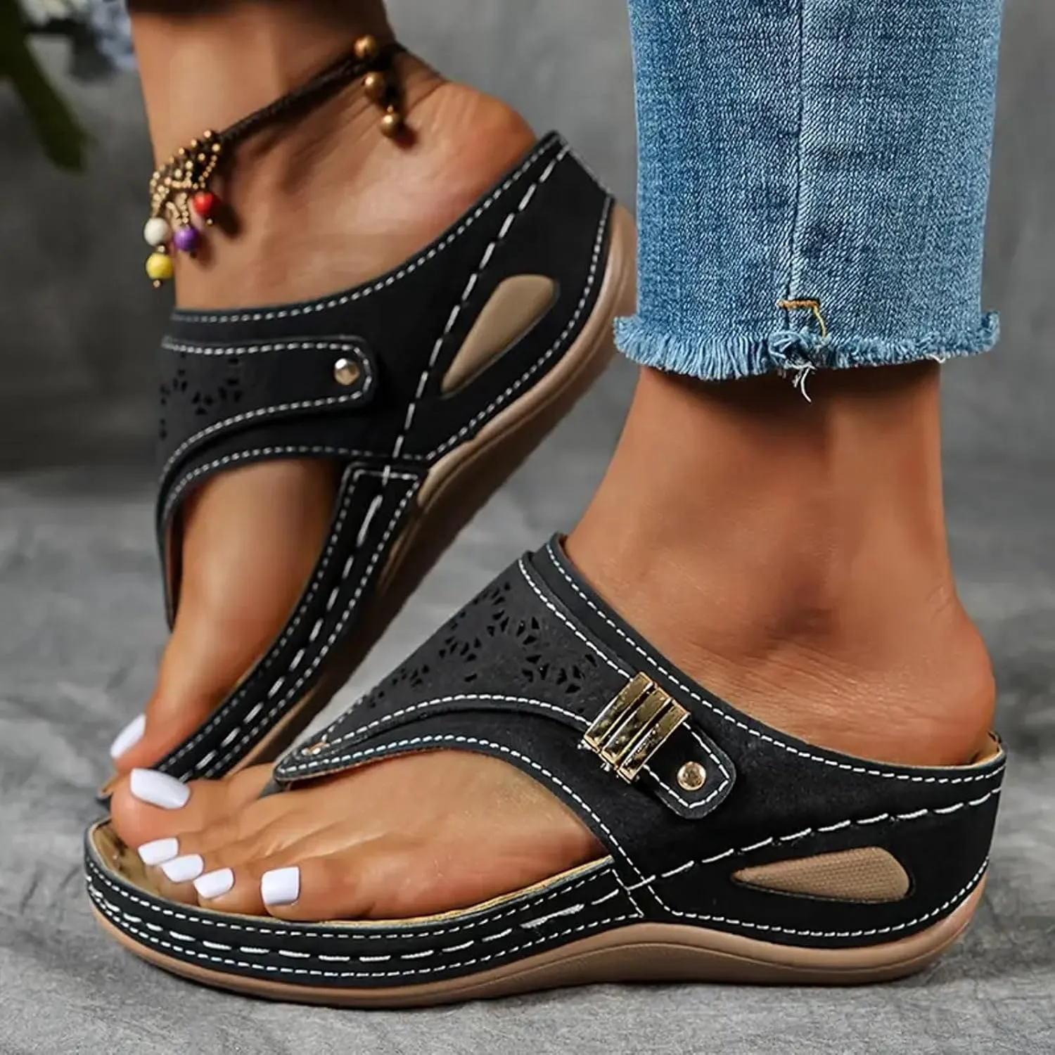 Orthopedic Platform Flip Flop with Arch Support, Women Summer Dressy Comfortable Sandals Arch Support Wedge Sandals 2025 Non Slip Flip Flops Sandals, Beach Slippers