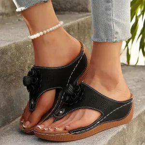 Orthopedic Platform Wedge Sandals for Women Summer Dressy 2025,Low Wedges Sandal Retro Bohemian Floral Breathable Slip On Orthopedic Arch Support Slides