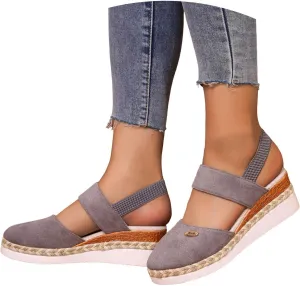 Orthopedic Platform Wedge Sandals for Women Summer Dressy 2025,Women's Espadrilles Wedges Close Toe Comfortable Anti Slip Adjustable Buckle Ankle Strap Shoes