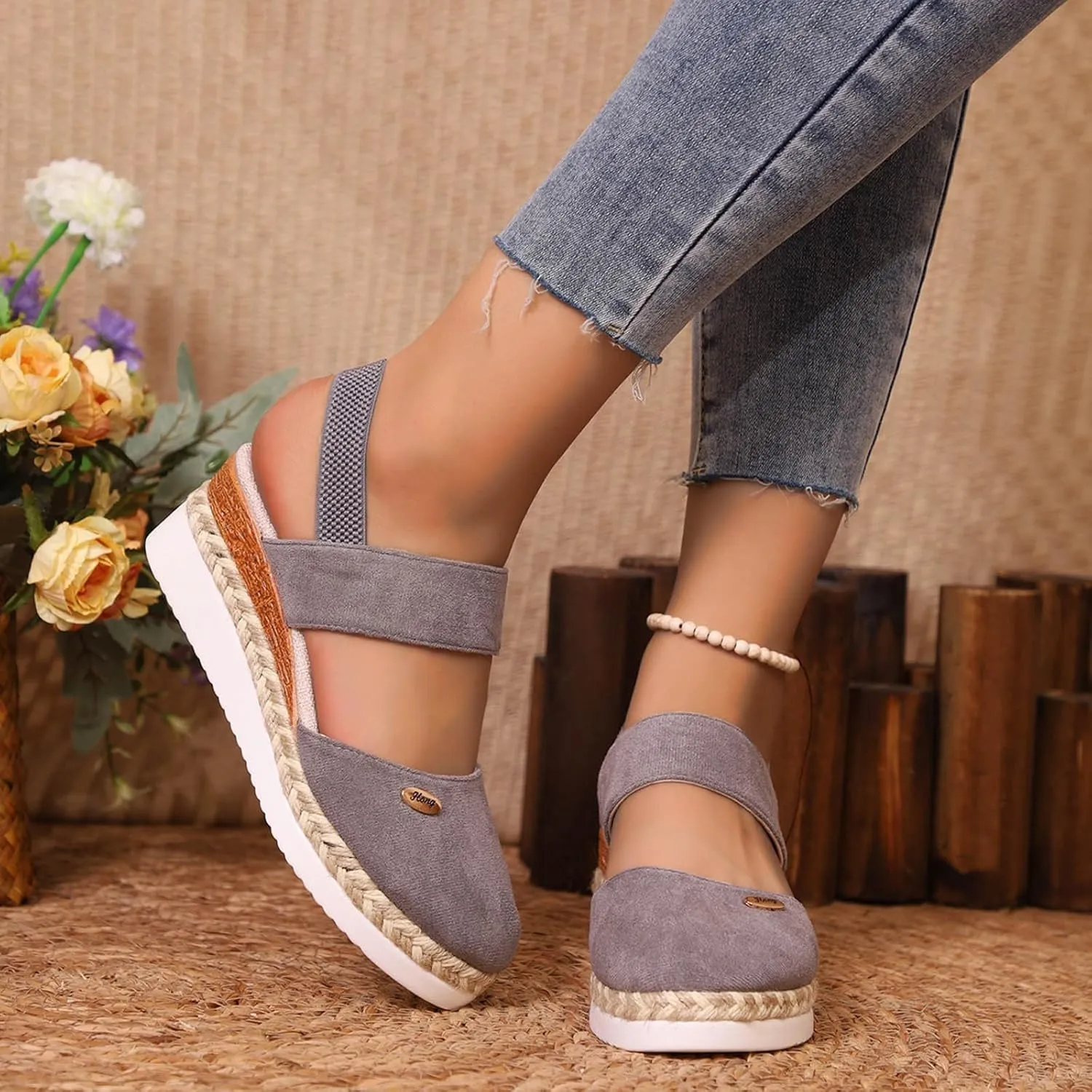 Orthopedic Platform Wedge Sandals for Women Summer Dressy 2025,Women's Espadrilles Wedges Close Toe Comfortable Anti Slip Adjustable Buckle Ankle Strap Shoes