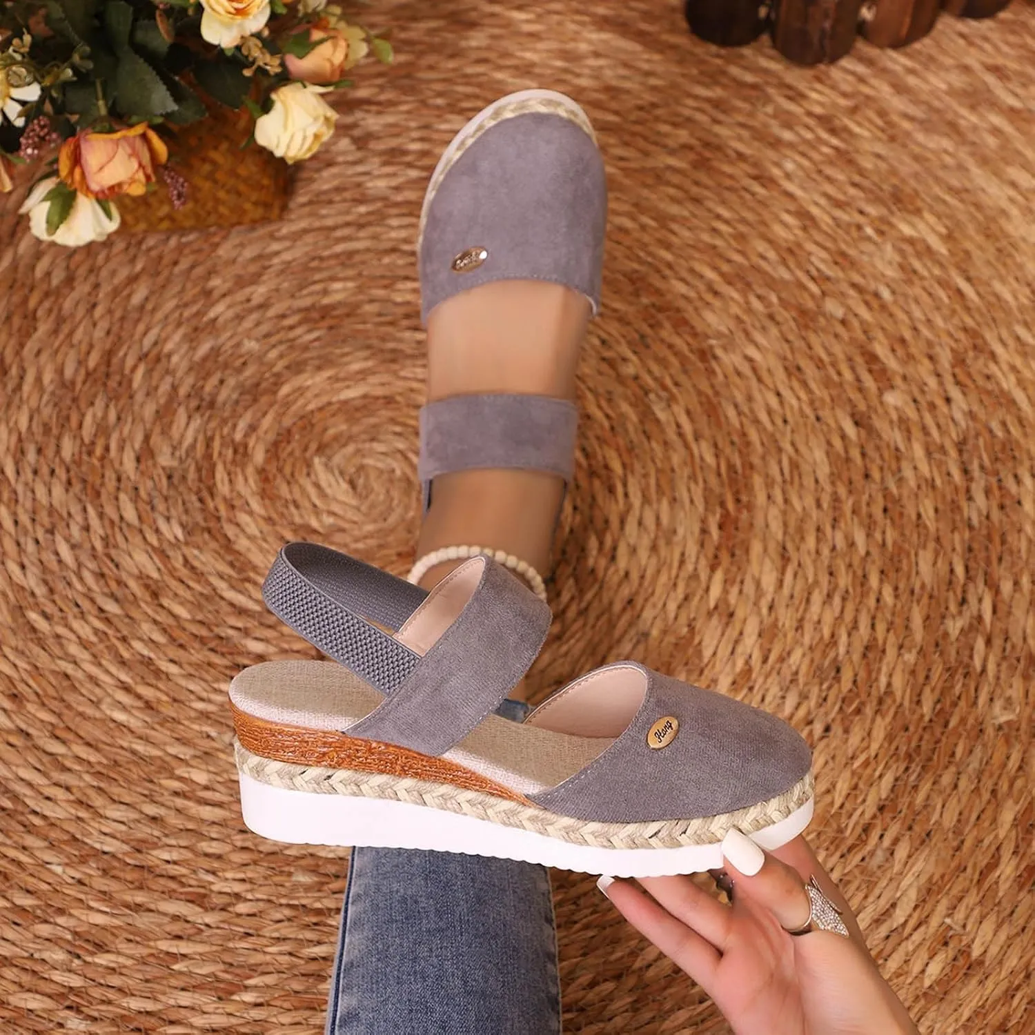 Orthopedic Platform Wedge Sandals for Women Summer Dressy 2025,Women's Espadrilles Wedges Close Toe Comfortable Anti Slip Adjustable Buckle Ankle Strap Shoes