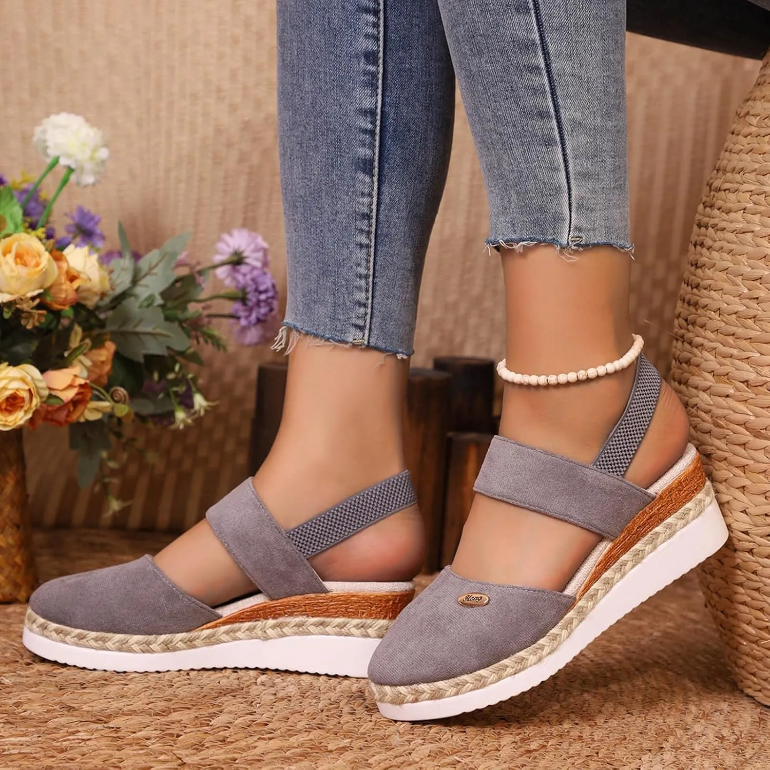 Orthopedic Platform Wedge Sandals for Women Summer Dressy 2025,Women's Espadrilles Wedges Close Toe Comfortable Anti Slip Adjustable Buckle Ankle Strap Shoes