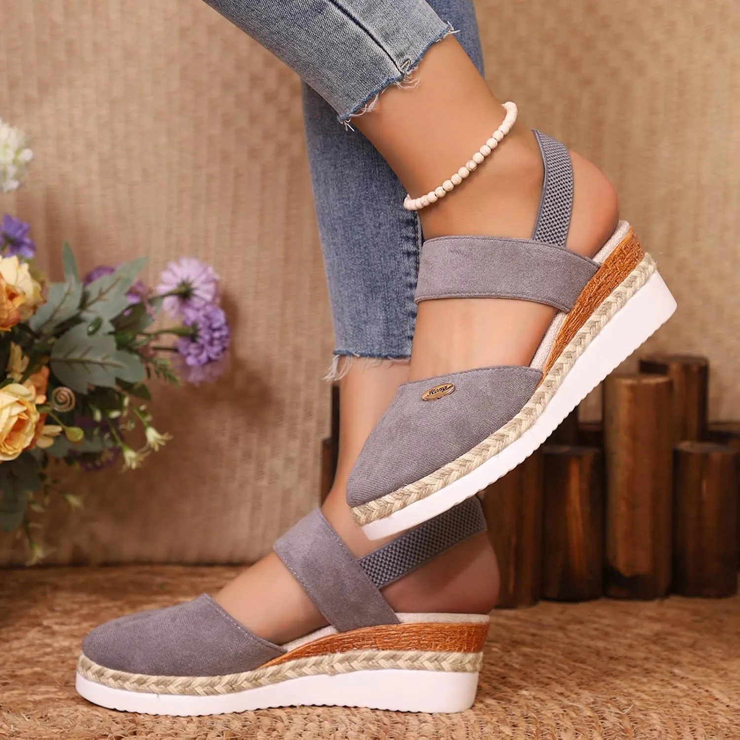 Orthopedic Platform Wedge Sandals for Women Summer Dressy 2025,Women's Espadrilles Wedges Close Toe Comfortable Anti Slip Adjustable Buckle Ankle Strap Shoes