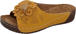 Orthopedic Sandals for Women 2025 Chic Flowers Arch Support Fish Mouth Open Toe Leather Slippers Wedge Platform Sandal