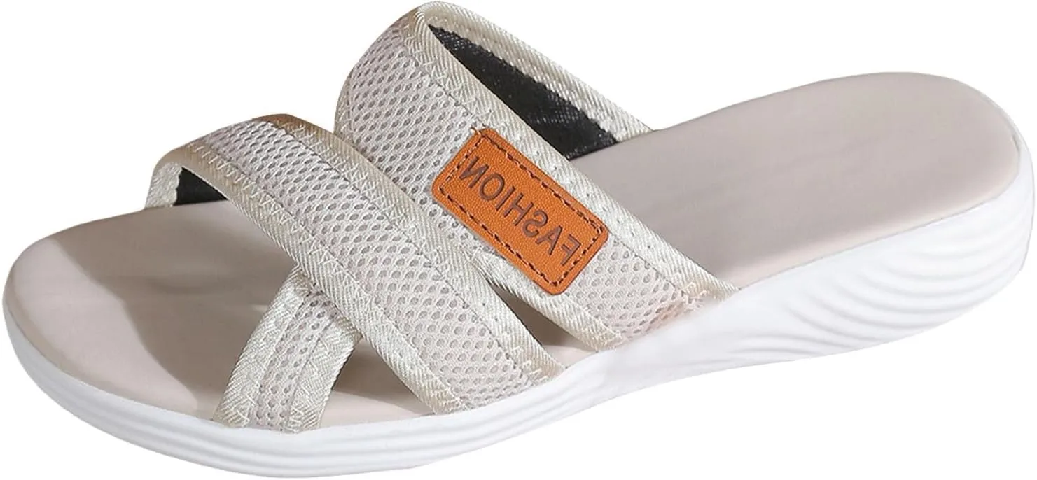 Orthopedic Sandals for Women 2025 Summer Breathable Hollow Mesh Slide Sandals Orthotic Slippers with Arch Support Casual Flat Sandal for Plantar Fasciitis Trendy Flip Flops