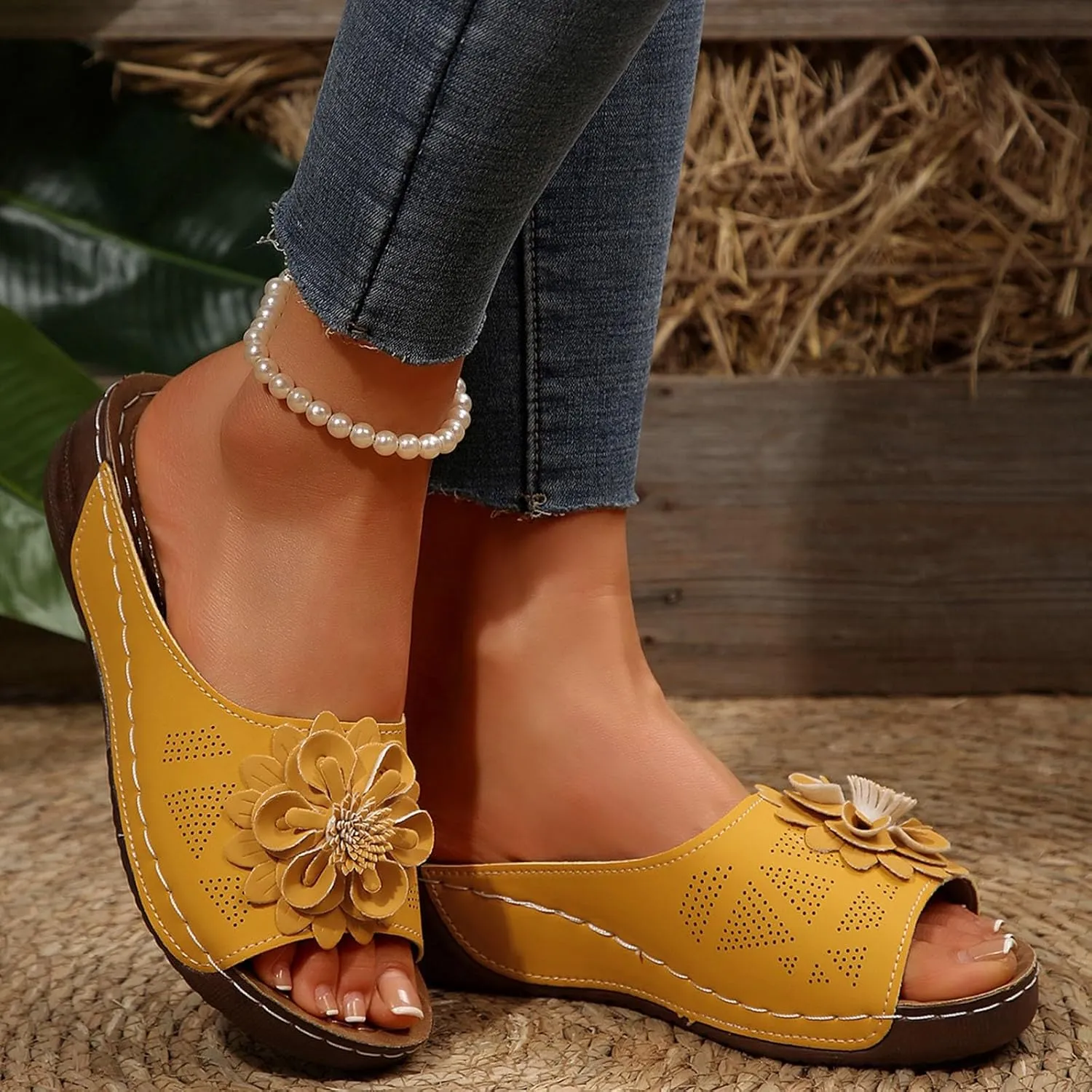 Orthopedic Sandals for Women 2025,Arch Support Slides Wedge Heel Breathable Orthotic Platform Summer Sandal for All-Day Walking Comfort Slip-On Shoes