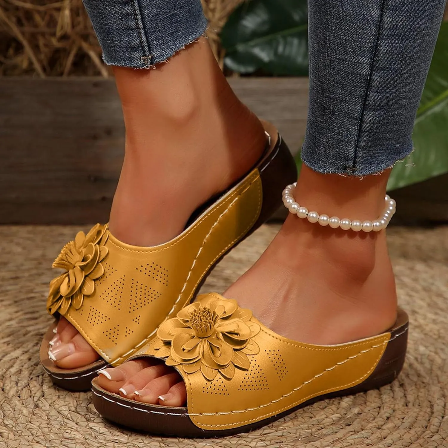 Orthopedic Sandals for Women 2025,Arch Support Slides Wedge Heel Breathable Orthotic Platform Summer Sandal for All-Day Walking Comfort Slip-On Shoes