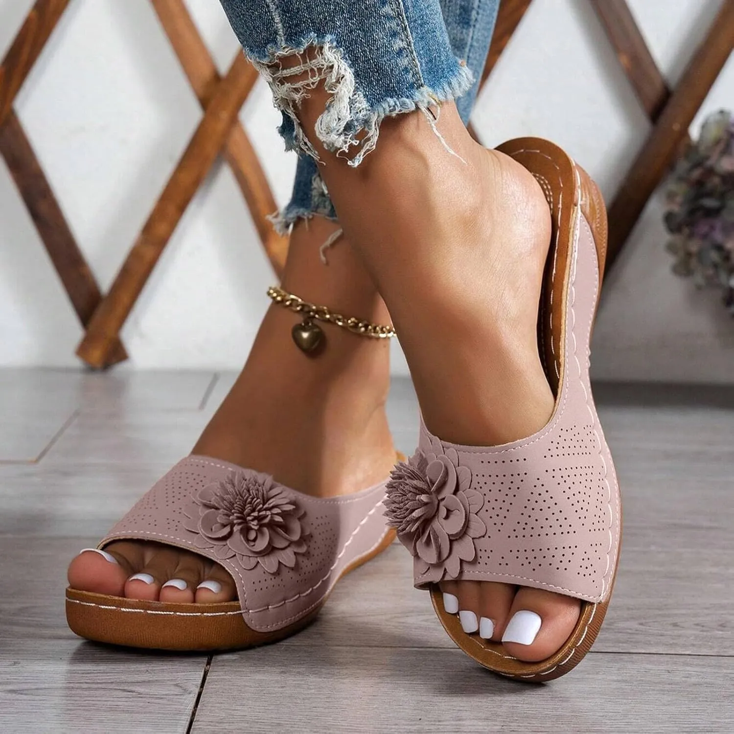 Orthopedic Sandals for Women Arch Support Fish Mouth Open Toe Leather Slippers Platform Wedge Sandals Dressy Summer Comfortable Slide Sandal Best Walking Shoes