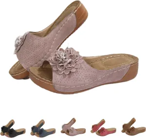 Orthopedic Sandals for Women Arch Support Fish Mouth Open Toe Leather Slippers Platform Wedge Sandals Dressy Summer Comfortable Slide Sandal Best Walking Shoes
