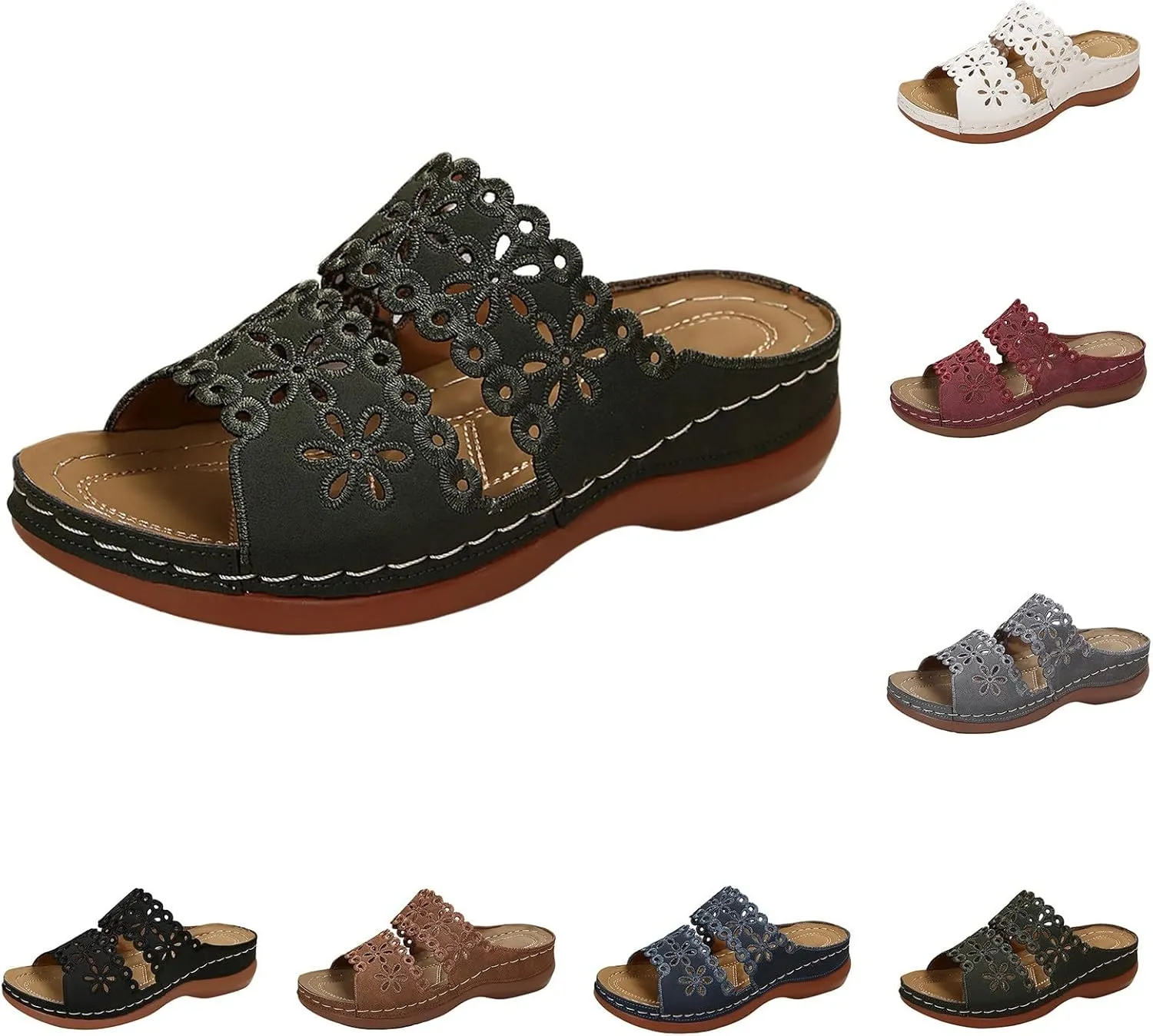 Orthopedic Sandals for Women Arch Support Flats Sandals Dressy Comfortable Cute Slippers White Low Heel Dress Shoes2