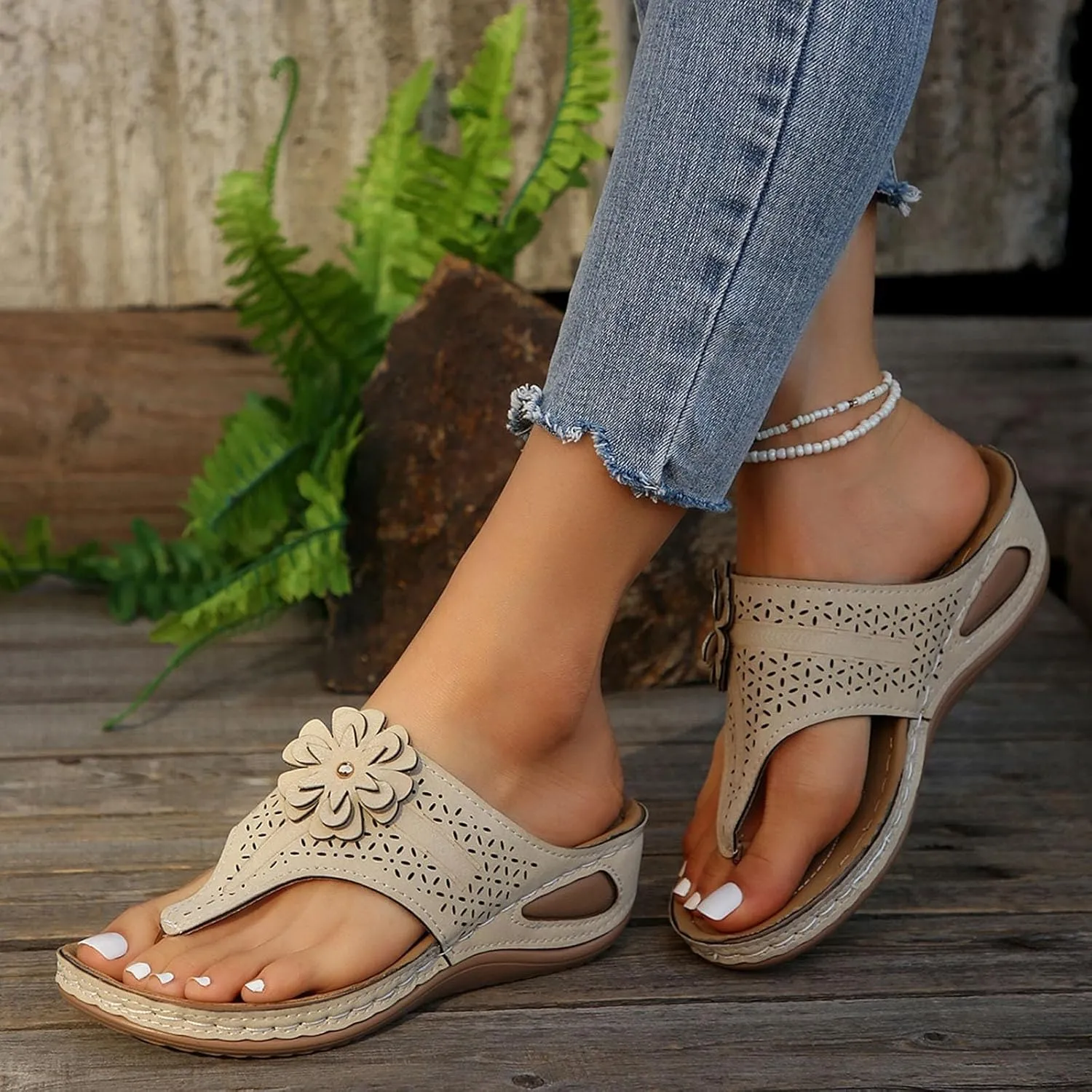 Orthopedic Sandals for Women Arch Support Flower Hollow Wedge Sandals 2025 Casual Slip On Flip Flops Sandal Shoes