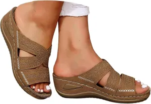 Orthopedic Sandals for Women Arch Support, Women Dressy Summer Comfortable Wedge Sandals Slip On Walking Sandal 2025 Slides Sandal Dress Shoes for Plantar Fasciitis