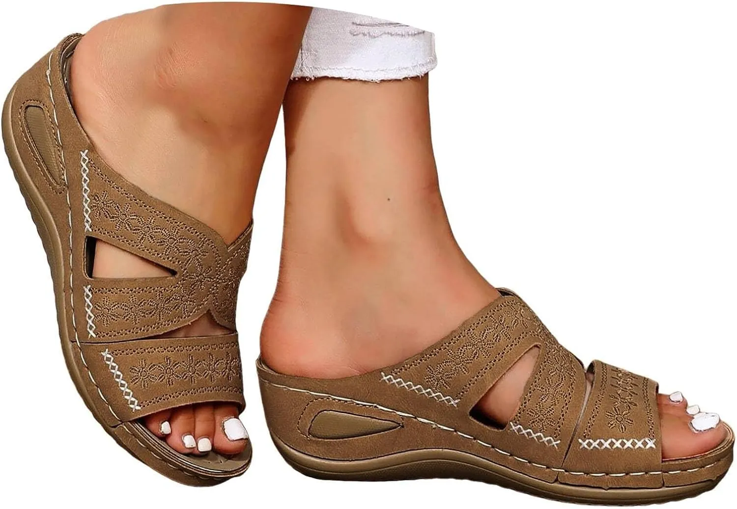 Orthopedic Sandals for Women Arch Support, Women Dressy Summer Comfortable Wedge Sandals Slip On Walking Sandal 2025 Slides Sandal Dress Shoes for Plantar Fasciitis