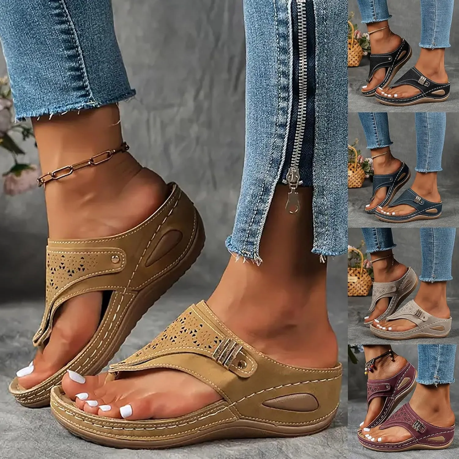Orthopedic Sandals for Women Arch Support, Women Dressy Summer Wide Width Sandals Slip On Wedges 2025 Flip Flops