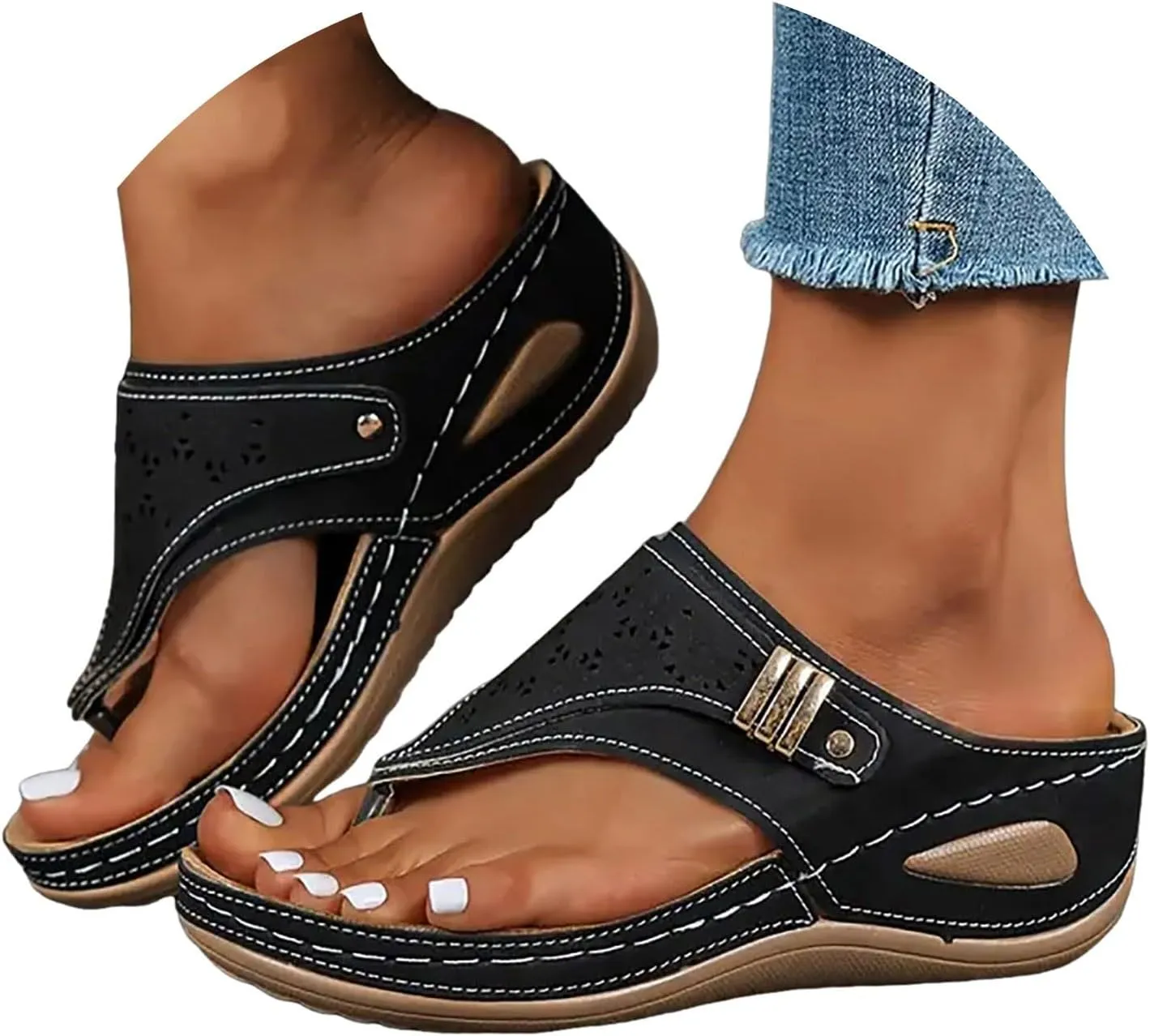 Orthopedic Sandals for Women Arch Support, Women Dressy Summer Wide Width Sandals Slip On Wedges 2025 Flip Flops
