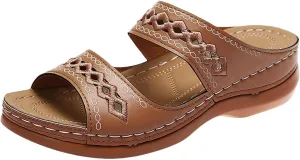 Orthopedic Sandals for Women Dressy Flat Flip Flops Arch Support Orthotic Slides 2025 Casual Vintage Flats Embroidered Slippers Comfortable Walking Sandals for Women Summer Beach