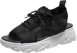 Orthopedic Sandals for Women Mesh Casual Thick Soled Sandals Open Toe Platform Wedge Shoes Knit Strap Comfortable Outdoor Walking Shoes Beach Summer Sports Footwear 2025