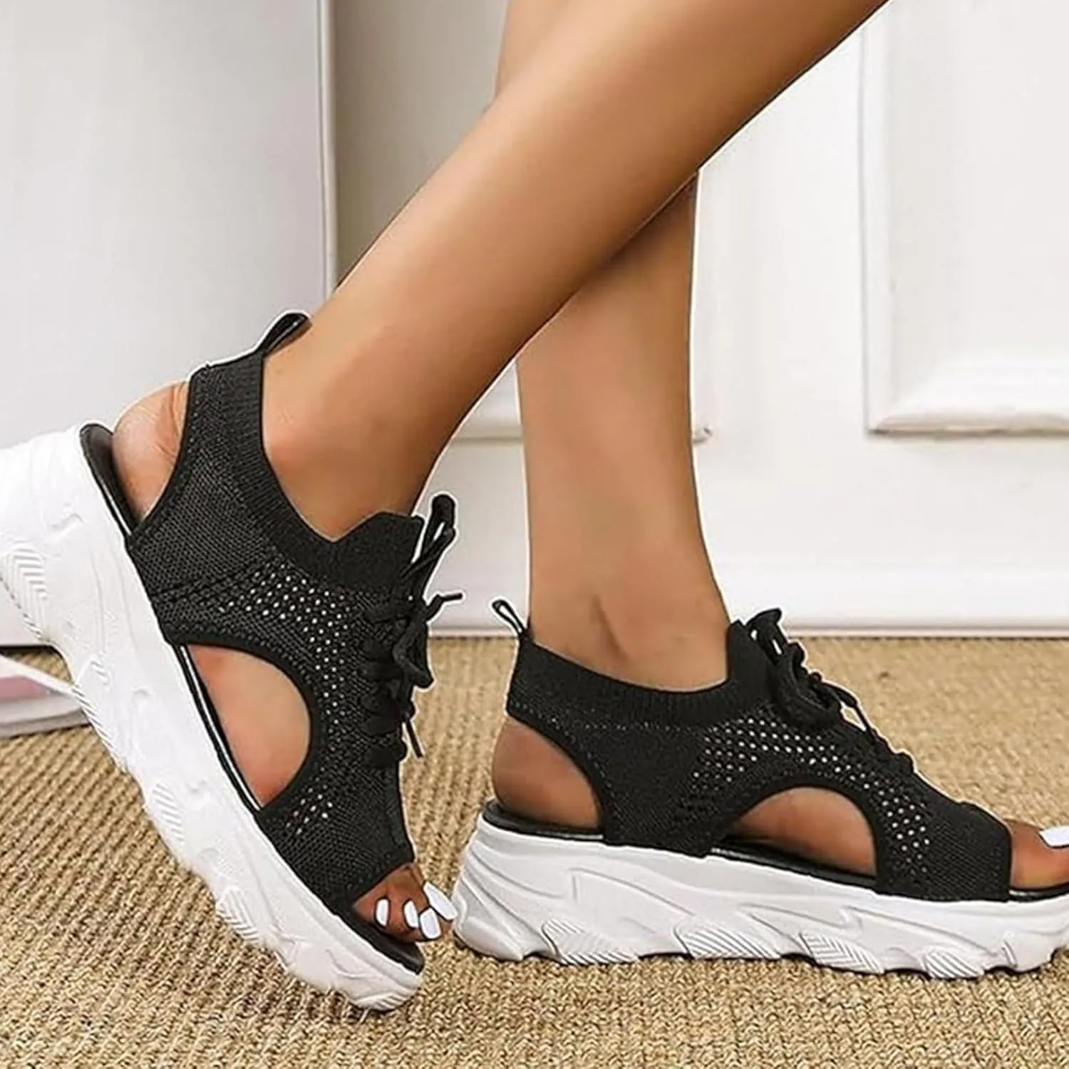 Orthopedic Sandals for Women Mesh Casual Thick Soled Sandals Open Toe Platform Wedge Shoes Knit Strap Comfortable Outdoor Walking Shoes Beach Summer Sports Footwear 2025