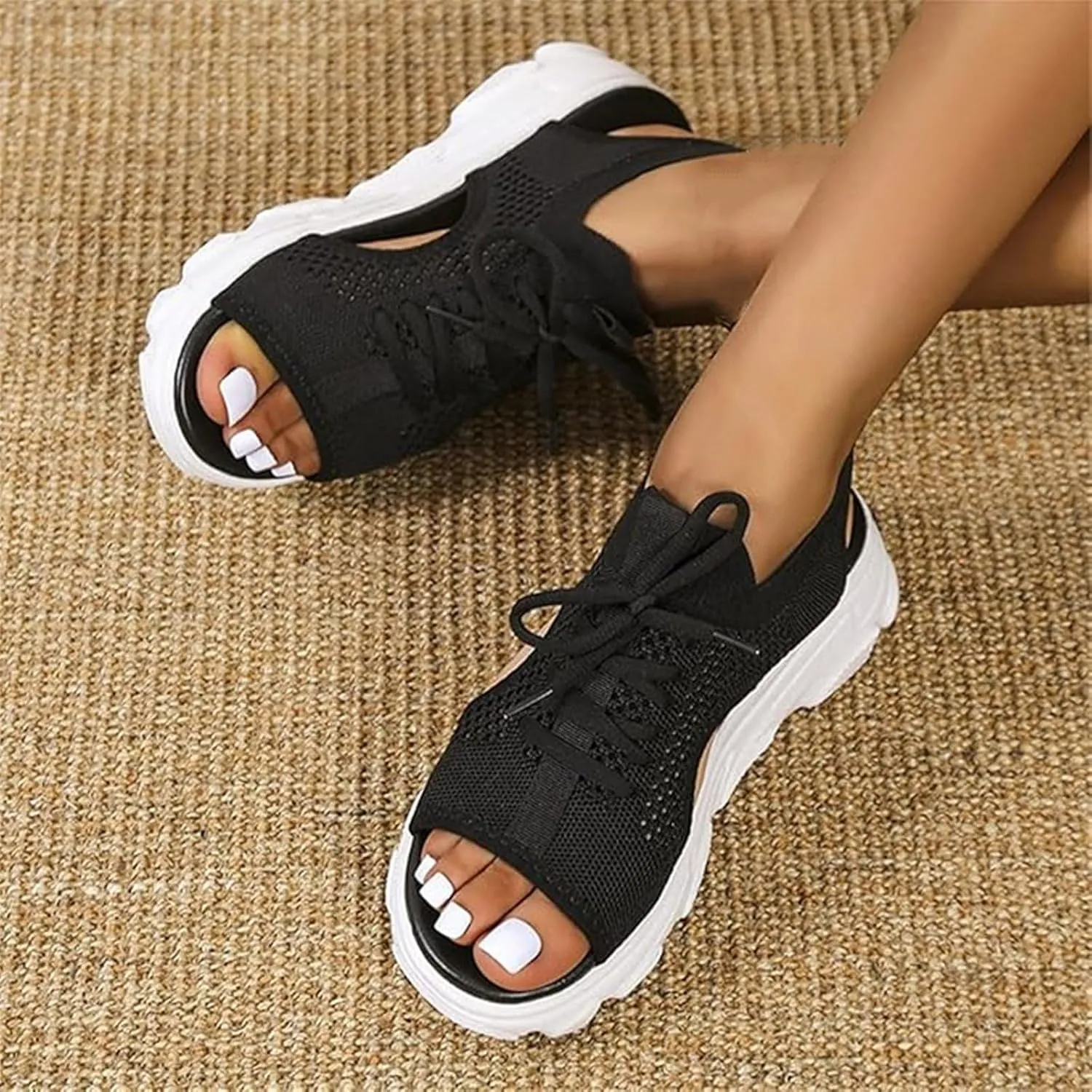 Orthopedic Sandals for Women Mesh Casual Thick Soled Sandals Open Toe Platform Wedge Shoes Knit Strap Comfortable Outdoor Walking Shoes Beach Summer Sports Footwear 2025