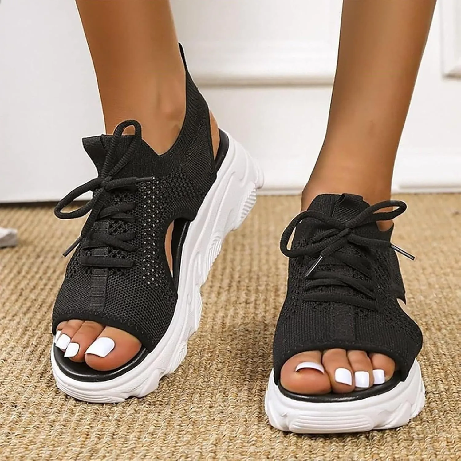 Orthopedic Sandals for Women Mesh Casual Thick Soled Sandals Open Toe Platform Wedge Shoes Knit Strap Comfortable Outdoor Walking Shoes Beach Summer Sports Footwear 2025
