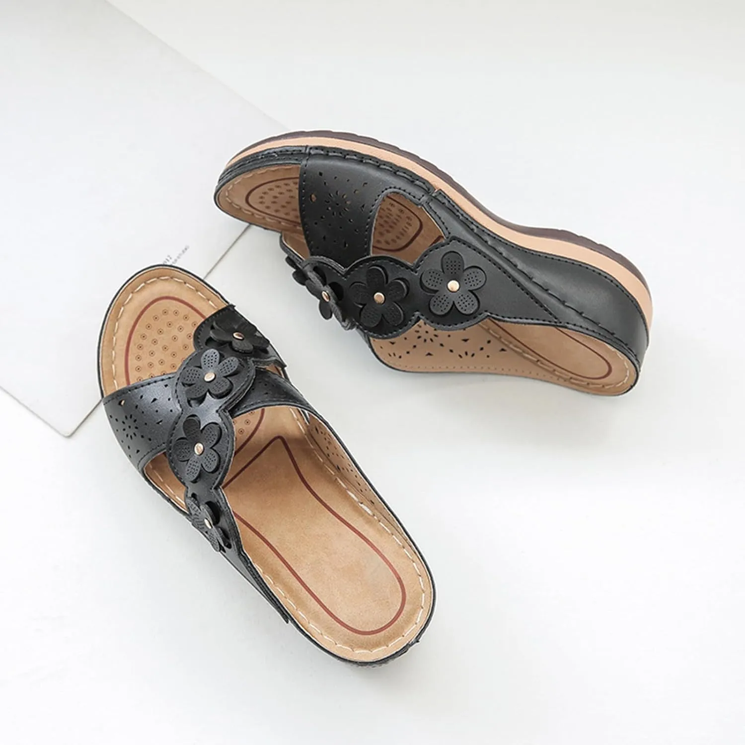Orthopedic Sandals for Women Slip On Open Toe Slippers Outdoor Sandals Low Wedges Walking Shoes with Arch Support Vacation Beach Shoes 2025 Bohemian Sandal