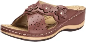 Orthopedic Sandals for Women Slip On Open Toe Slippers Outdoor Sandals Low Wedges Walking Shoes with Arch Support Vacation Beach Shoes 2025 Bohemian Sandal