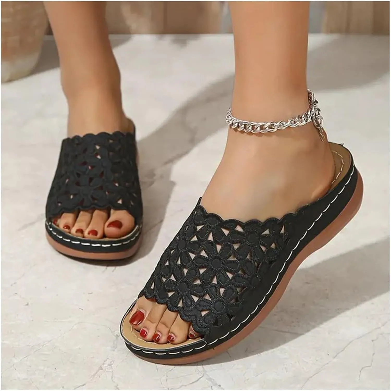 Orthopedic Sandals for Women Slip On Walking Slippers with Arch Support Cushion Platform Sandals Dressy Summer
