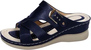 Orthopedic Sandals for Women Walking Slippers with Arch Support Slip On Slides Summer Casual Dressy Wedge Platform Shoes Vintage Flip Flop Open Toe Non-Slip Wide Width Beach Wedges Sandal