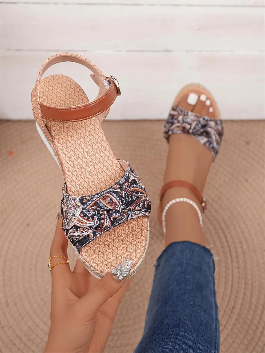 Orthopedic Sandals for Women Walking Slippers with Arch Support Wedge Summer Dressy Beach Casual Slip on Dress Comfortable Platform Walking Open Toe Ankle Strap Boho Outdoor Shoes Sandal