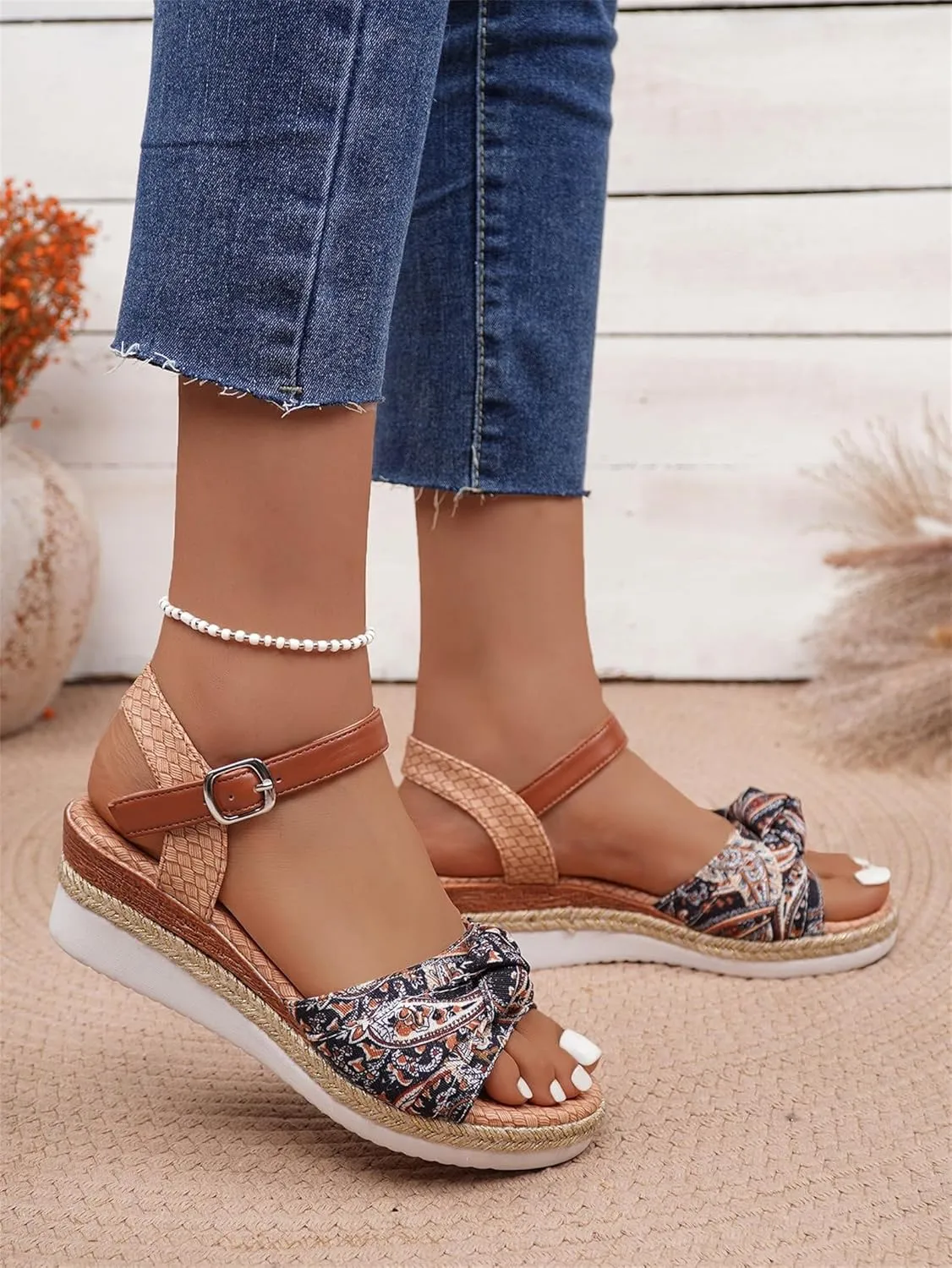 Orthopedic Sandals for Women Walking Slippers with Arch Support Wedge Summer Dressy Beach Casual Slip on Dress Comfortable Platform Walking Open Toe Ankle Strap Boho Outdoor Shoes Sandal