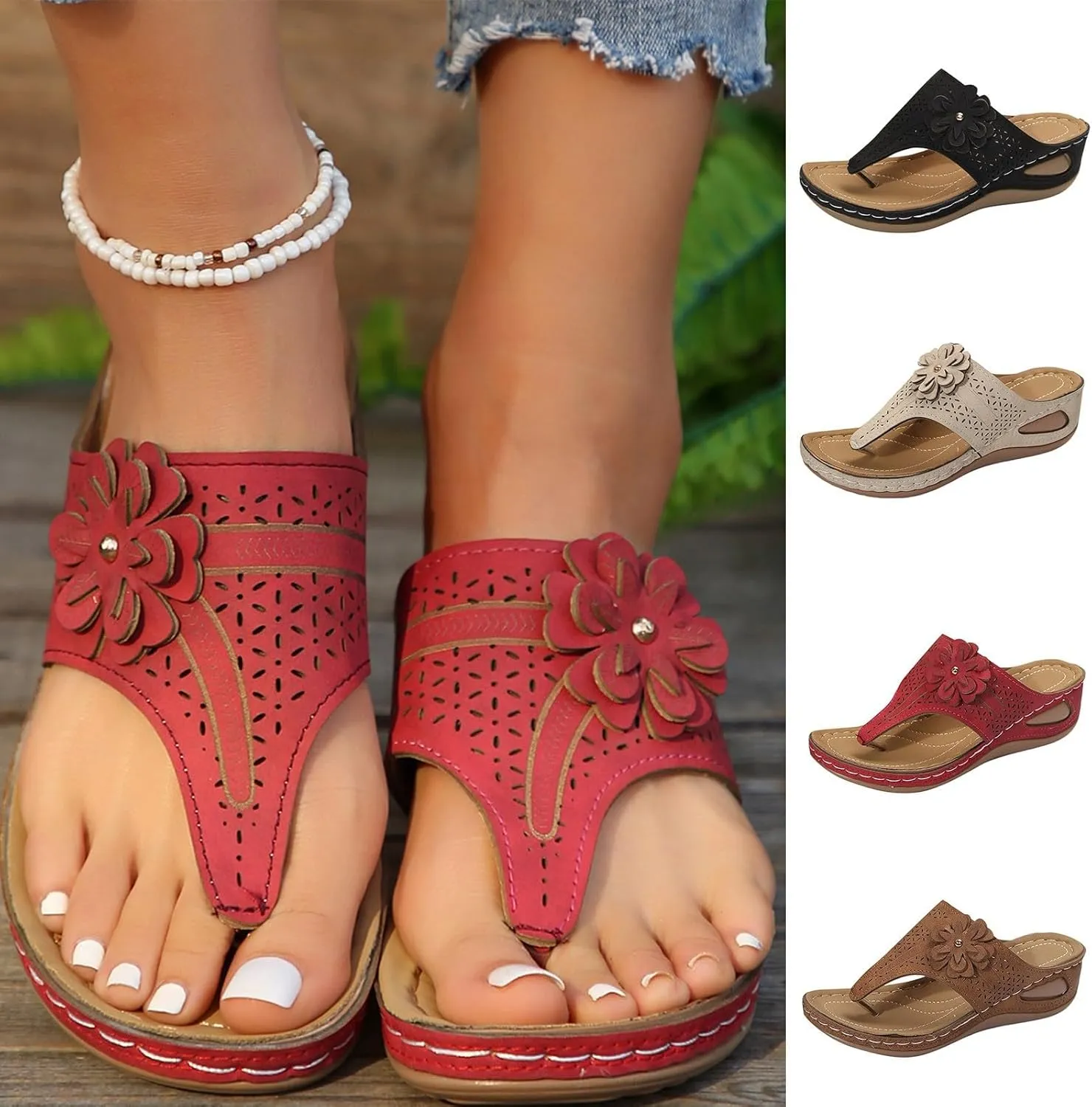 Orthopedic Sandals for Women, Women's Summer Comfortable Sandals Arch Support Wedge Sandal 2025 Flip Flops Sandal Arch Support Closed Toe