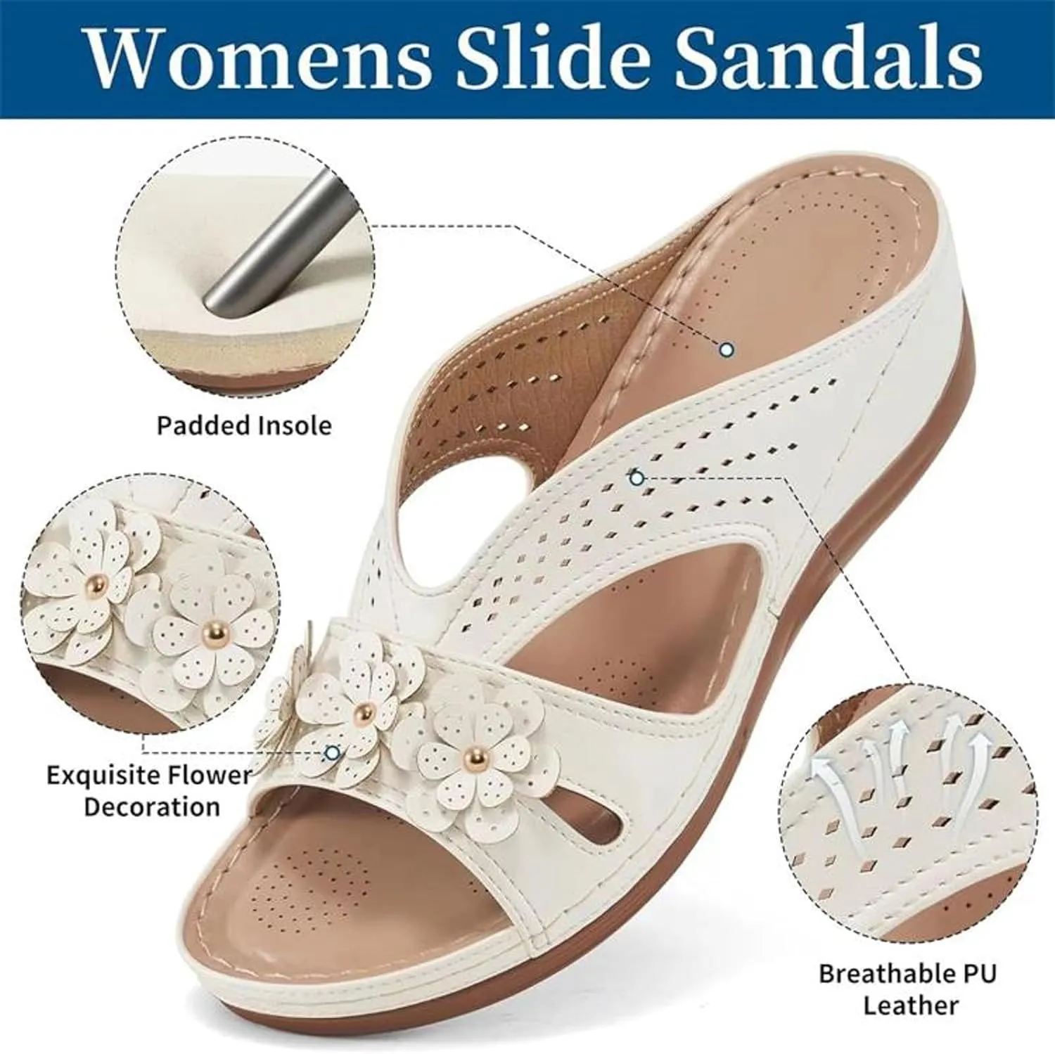 Orthopedic Sandals For Women,Summer Womens Dressy Flower Slippers Open Toe Orthotic Casual Slides Non Slip Comfortable Wear Shoes Ladies Lightweight Memory Foam Platform Sandals