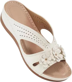 Orthopedic Sandals For Women,Summer Womens Dressy Flower Slippers Open Toe Orthotic Casual Slides Non Slip Comfortable Wear Shoes Ladies Lightweight Memory Foam Platform Sandals