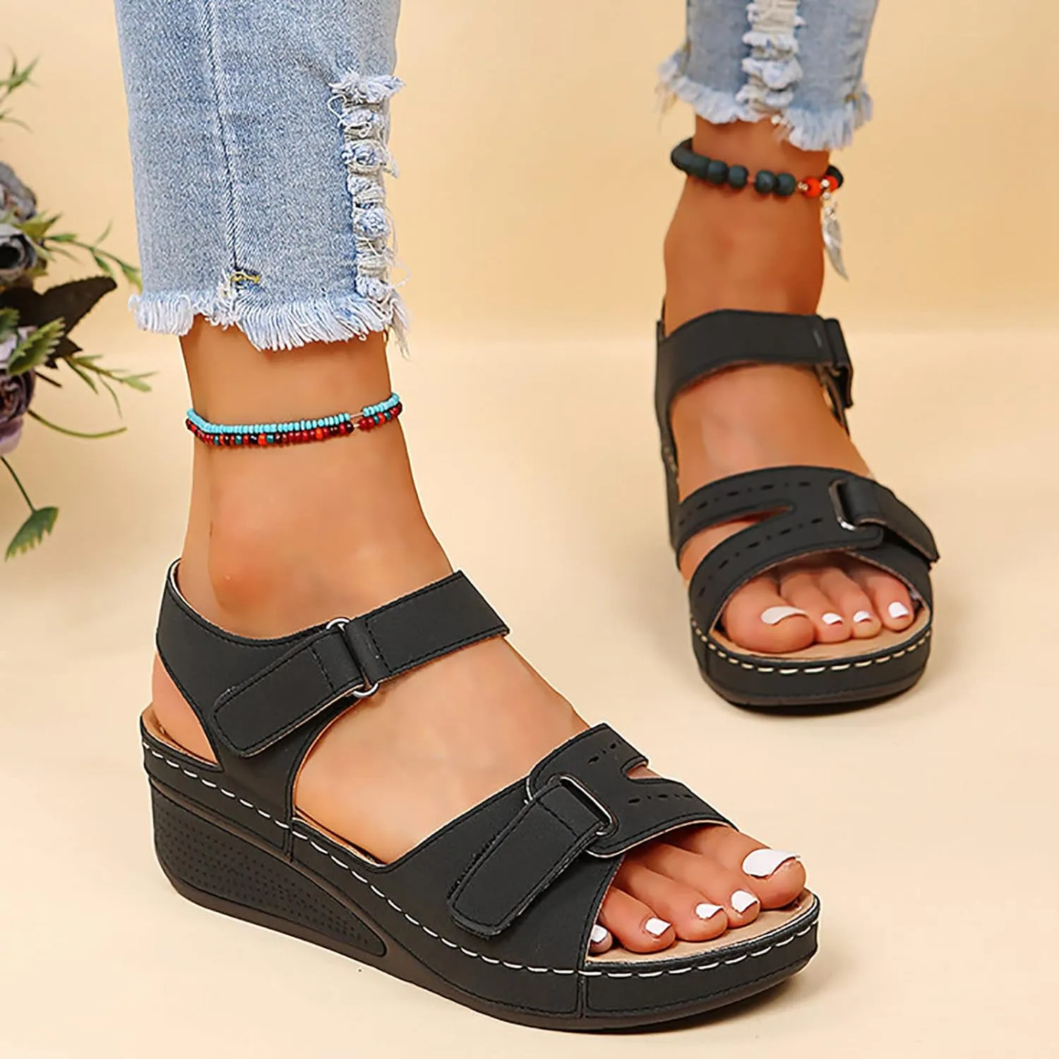 Orthopedic Sandals with Arch Support for Woman Walking Orthopedic Women Comfy Sandals Womens Arch Support Sandals Orthotic Womens Adjustable Summer Slippers with Arch Support Walking Shoes for Summer