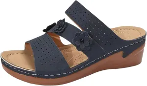 Orthopedic Slides for Women with Arch Support Ortho Pro Sandals Non Slip Slippers Flower Decoration Summer Walking Shoes Beach 2025 Dressy Sandals Comfortable Wedges Shoes Breathable Soft