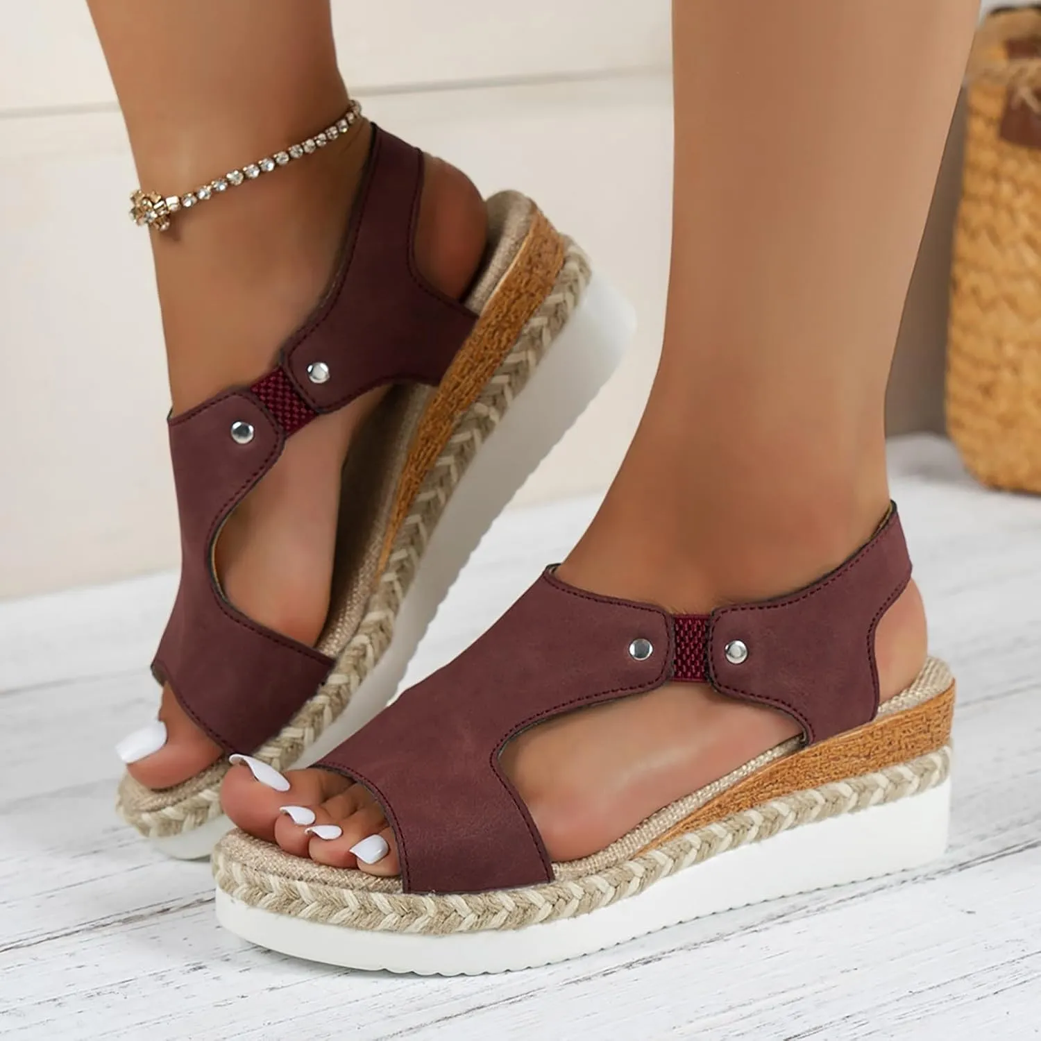 Orthopedic Wedge Sandals for Women Platform Footwear Comfortable Open-Toe Slip On Sandals Wide Width Wedge Sandal Lightweight for All Day Wear