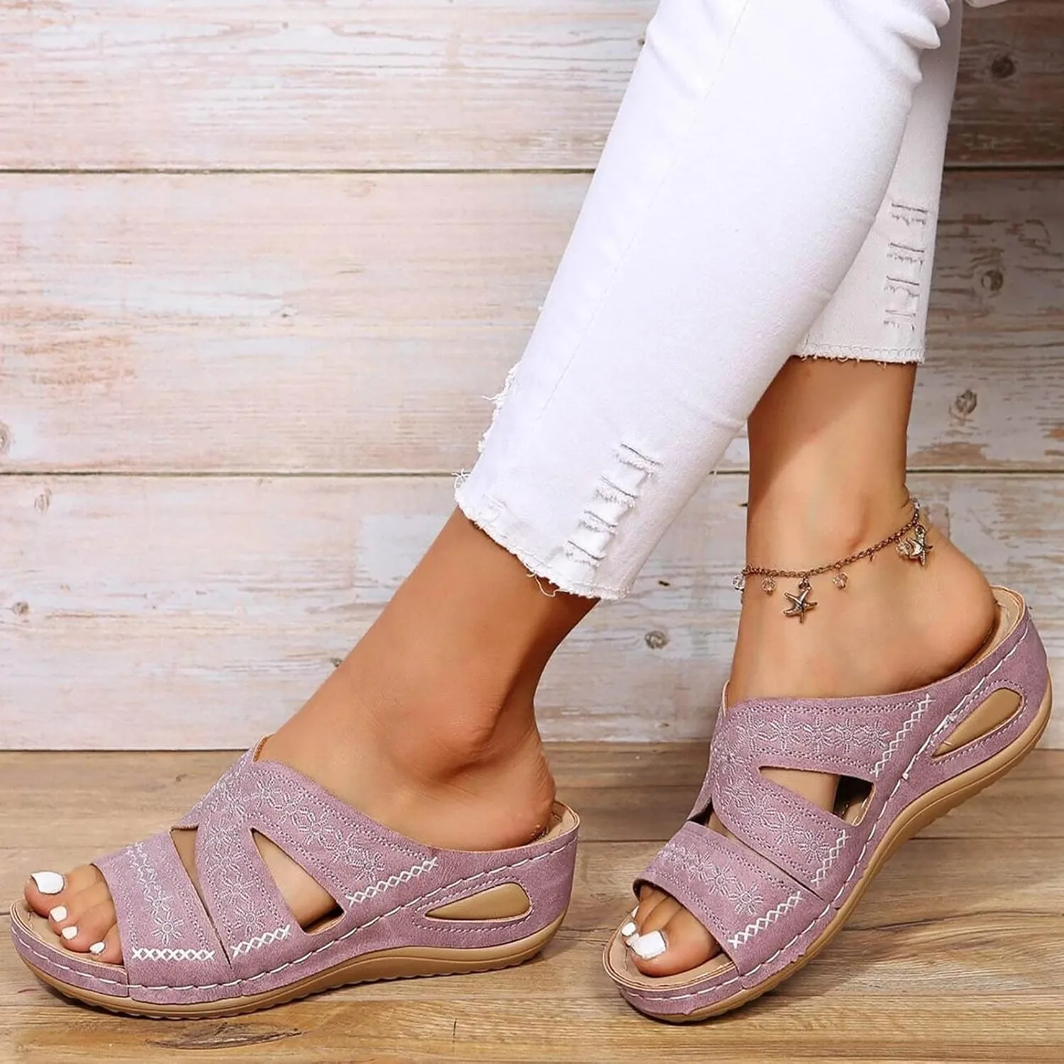 Orthopedic Wedge Sandals for Women Summer Dressy 2025 Comfortable Arch Support Open Toe Orthotic Platform Slippers Womens Casual Breathable Slip on Beach Shoes