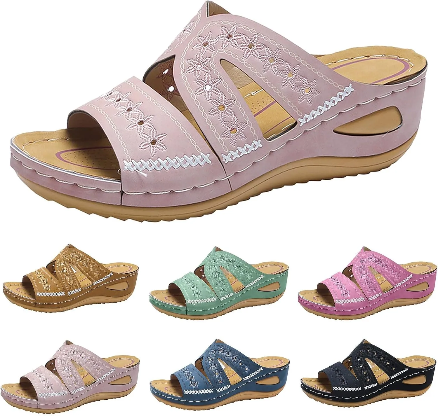 Orthopedic Wedge Sandals for Women Summer Dressy 2025 Comfortable Arch Support Open Toe Orthotic Platform Slippers Womens Casual Breathable Slip on Beach Shoes