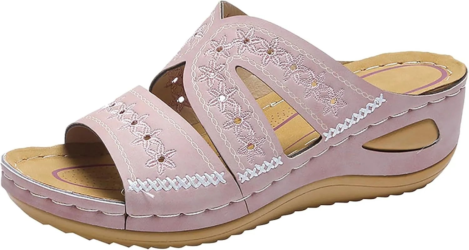 Orthopedic Wedge Sandals for Women Summer Dressy 2025 Comfortable Arch Support Open Toe Orthotic Platform Slippers Womens Casual Breathable Slip on Beach Shoes