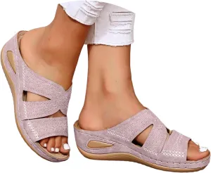 Orthopedic Wedge Sandals for Women Summer Dressy 2025 Comfortable Arch Support Open Toe Orthotic Platform Slippers Womens Casual Breathable Slip on Beach Shoes
