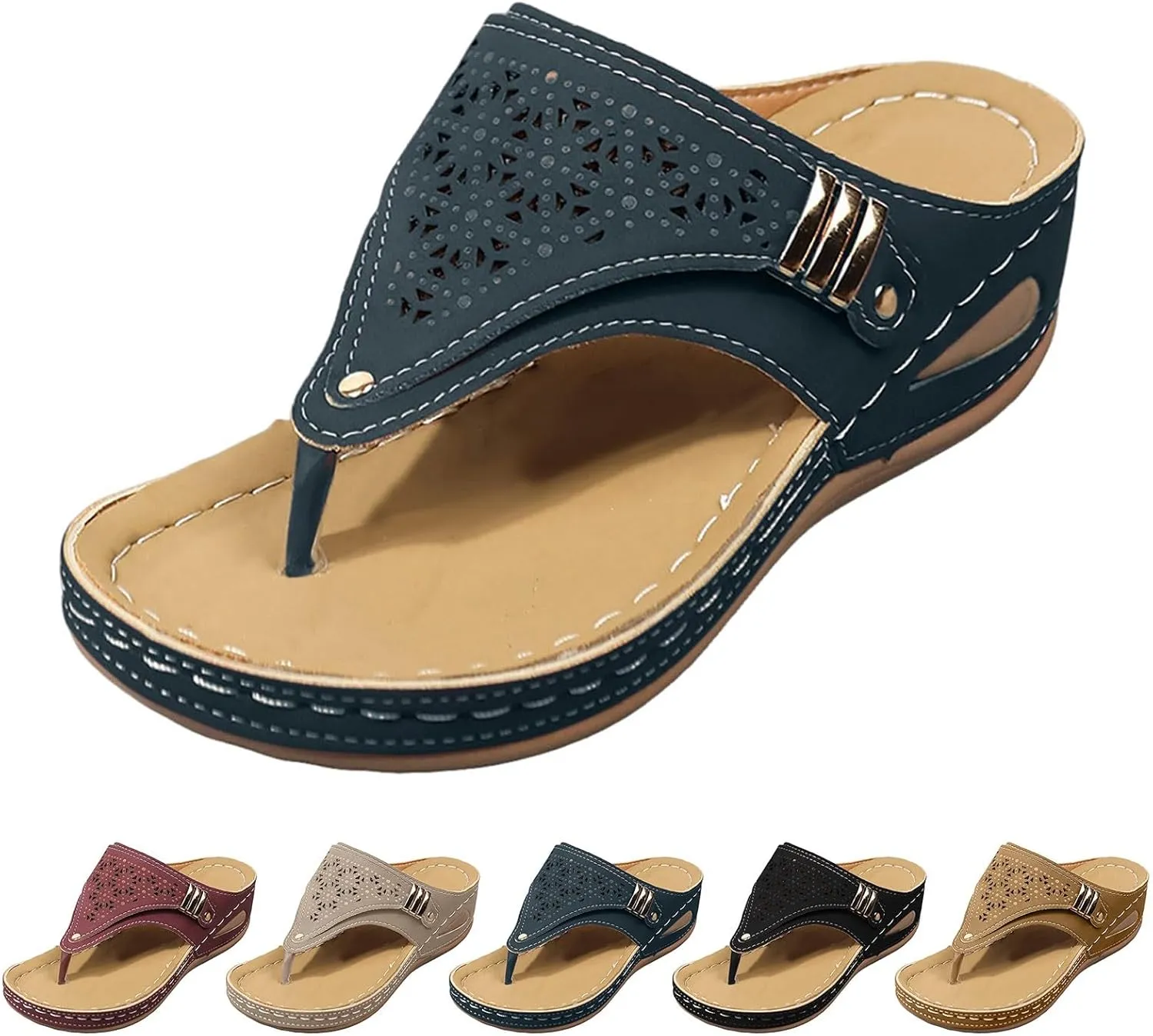 Orthopedic Wedge Sandals for Women Summer Dressy 2025 Flat Open Toe Platform Casual Flip Flops Arch Support Silppers Comfortable Slip on Beach Dress Shoes